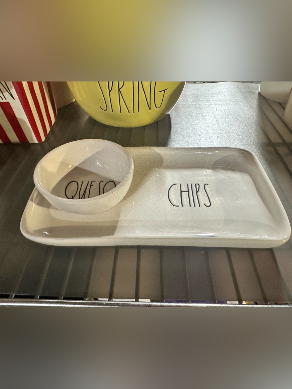Rae Dunn Chips & Queso Ceramic Serving Tray and Dip Bowl - White